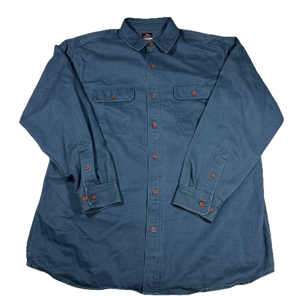 Ridgecut Toughwear Men's Khaki Blue Long Sleeve Button Up Shirt XL Tall Chamois